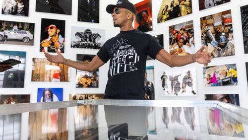 Music producer Dallas Austin gives a tour during a soft launch of a hip-hop pop-up experience at Underground Atlanta on Friday, Sept. 1, 2023. Hip-hop celebrates its 50th anniversary this year. (Arvin Temkar / arvin.temkar@ajc.com)