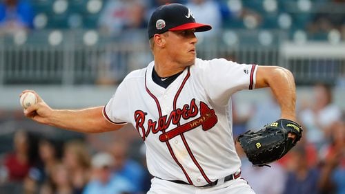 Lucas Sims of the Braves pitches against the Seattle Mariners at SunTrust Park on August 22, 2017 in Atlanta, Georgia. (Photo by Kevin C. Cox/Getty Images)