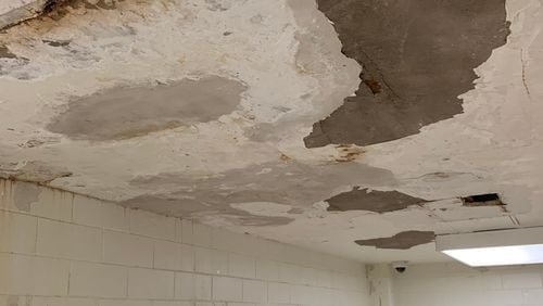 A plaster ceiling at Druid Hills High before it was repaired. After community outcry and state intervention last year over conditions at the school, the DeKalb County School District repaired many of the 96-year-old building's problems. (Courtesy of DeKalb County School District)