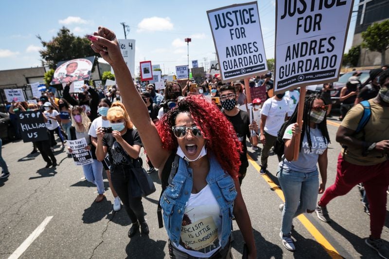 Hundreds attended a rally for Andres Guardado, a security guard who was fatally shot by a Los Angeles County sheriff's deputy.