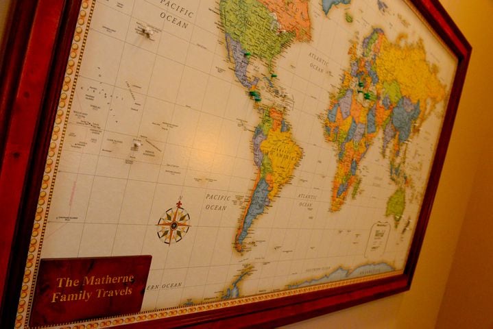 Wall map used to track family's travels
