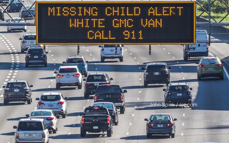 A Levi's Call alert for Baylee Sue Peeples was displayed on a Georgia Department of Transportation board along I-85. 