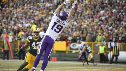 Minnesota Vikings wide receiver Adam Thielen (19) couldn't catch a pass in the end zone in the first quarter against the Green Bay Packers at Lambeau Field in Green Bay, Wis., on Saturday, Dec. 24, 2016. (Jeff Wheeler/Minneapolis Star Tribune/TNS)