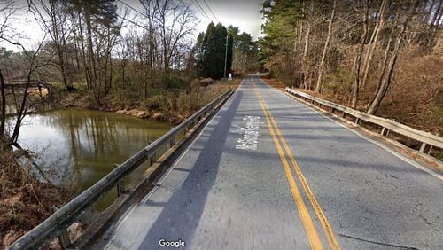 McGinnis Ferry Road crosses Big Creek in Alpharetta. The Alpharetta City Council has approved an intergovernmental agreement with Johns Creek and Forsyth County to widen the road to four lanes. GOOGLE MAPS