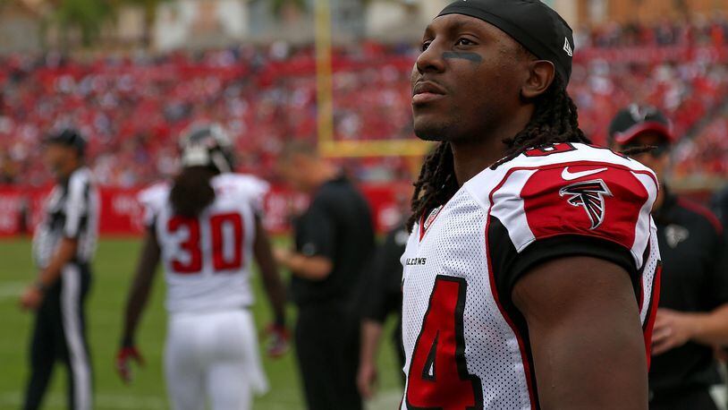 TAMPA, FL - NOVEMBER 09: Roddy White #84 of the Atlanta Falcons looks on during a game against the Tampa Bay Buccaneers at Raymond James Stadium on November 9, 2014 in Tampa, Florida. (Photo by Mike Ehrmann/Getty Images)