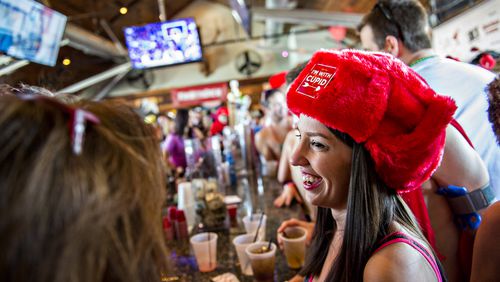 FILE: Lindsey Ebert (right) talks with friends before the start of the 2016 Cupid Undie Run at Big Sky in Buckhead on Saturday, February 13, 2016.This weekend Big Sky will host its monthly Best Brunch Party. JONATHAN PHILLIPS / SPECIAL