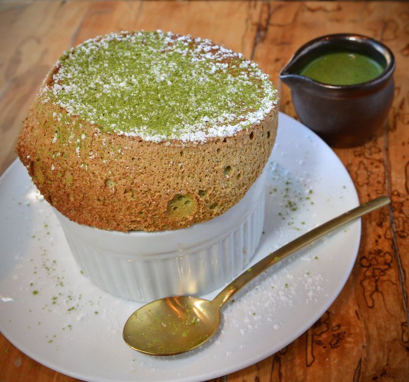 Souffle made with matcha, from pastry chef Lisa Ito of Umi restaurant in Buckhead. Styling by Umi’s Pastry Chef, Lisa Ito. (Photo by Chris Hunt/Special)