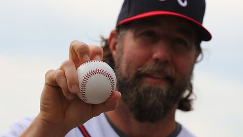 R.A. Dickey has had three consecutive rough starts, but the veteran knuckleballer isn’t concerned and neither is manager Brian Snitker. Dickey said he’s working on things and doesn’t care about spring training results. (Curtis Compton/AJC file photo)