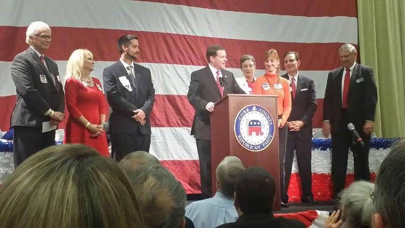 A newly elected Cobb County GOP chairman Jason Shepherd stands with fellow officers on Saturday -- photo via Shepherd's Facebook page.