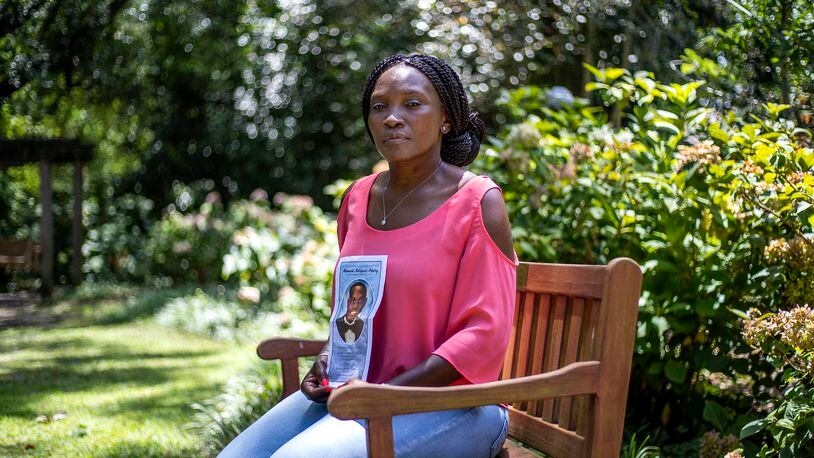 Wanda Cooper-Jones, mother of Ahmaud Arbery, sits for a portrait at Pendleton King Park in Augusta, Friday, July 24, 2020. On February 23, 2020, Ahmaud Arbery was fatally shot while jogging in a neighborhood near Brunswick. Travis McMichael, father Gregory McMichael and William “Roddie” Bryan were indicted on malice murder and other charges. (ALYSSA POINTER / ALYSSA.POINTER@AJC.COM)