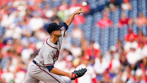 Braves starter Drew Smyly throws a pitch during the first inning against the Philadelphia Phillies, Saturday, July 24, 2021, in Philadelphia. (Chris Szagola/AP)
