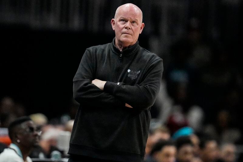 Charlotte Hornets head coach Steve Clifford watches play against the Atlanta Hawks during the first half of an NBA basketball game, Wednesday, April 10, 2024, in Atlanta. (AP Photo/Mike Stewart)