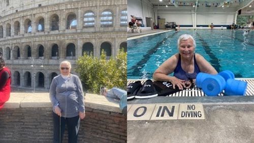 The photo on the left of Elsa A. Nystrom was taken in the spring of 2021 at the Colosseum in Rome. The photo on the right was taken in June, after she started swimming for exercise. (Photos contributed by Elsa A. Nystrom)