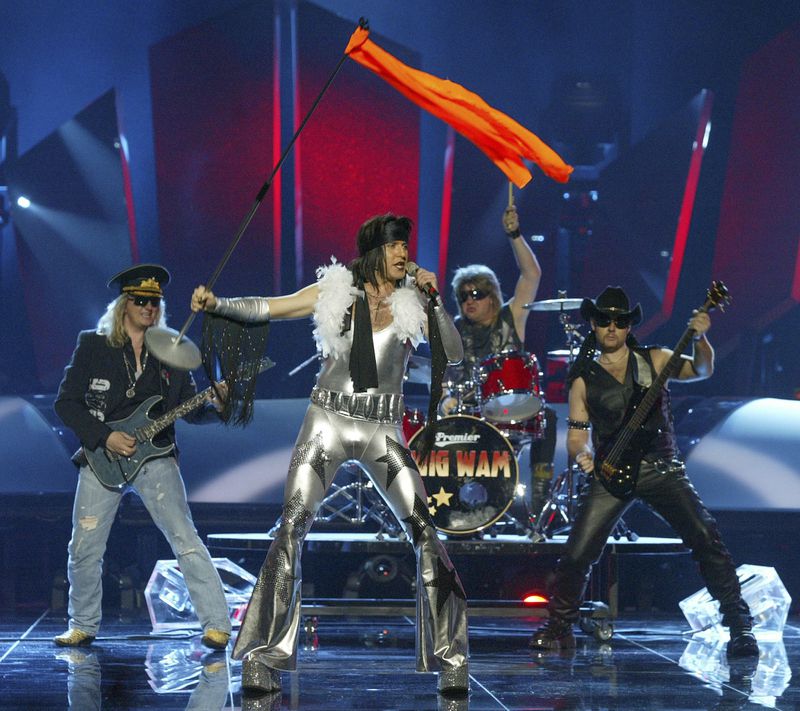 FILE - The WIG WAM group of Norway perform during the semifinal dress rehearsal of the Eurovision song contest in Kyiv, Ukraine, May 18, 2005. The 68th Eurovision Song Contest is taking place in May in Malmö, Sweden. It will see acts from 37 countries vie for the continent’s pop crown. Founded in 1956, Eurovision is a feelgood extravaganza that strives to banish international strife and division. It’s known for songs that range from anthemic to extremely silly, often with elaborate costumes and spectacular staging. (AP Photo/Sergey Ponomarev, File)