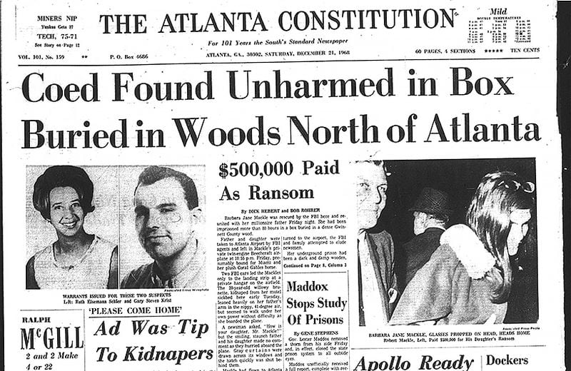 Front page of The Atlanta Constitution on December 21, 1968.