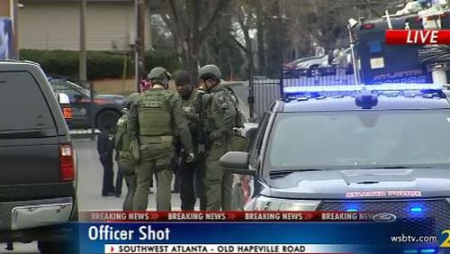 A police officer was shot multiple times Monday afternoon in southwest Atlanta. (Credit: Channel 2 Action News)
