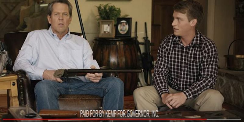 Republican gubernatorial candidate Brian Kemp is spending big money on TV ads making clear he supports gun rights.