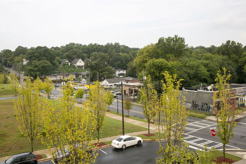 The surrounding neighborhood is seen from the roof of Pittsburgh Yards, a professional and maker space near Adair Park, Capitol Gateway, Mechanicsville, Peoplestown, Pittsburgh and Summerhill neighborhoods in southwest Atlanta. (Rebecca Wright for the Atlanta Journal-Constitution)
