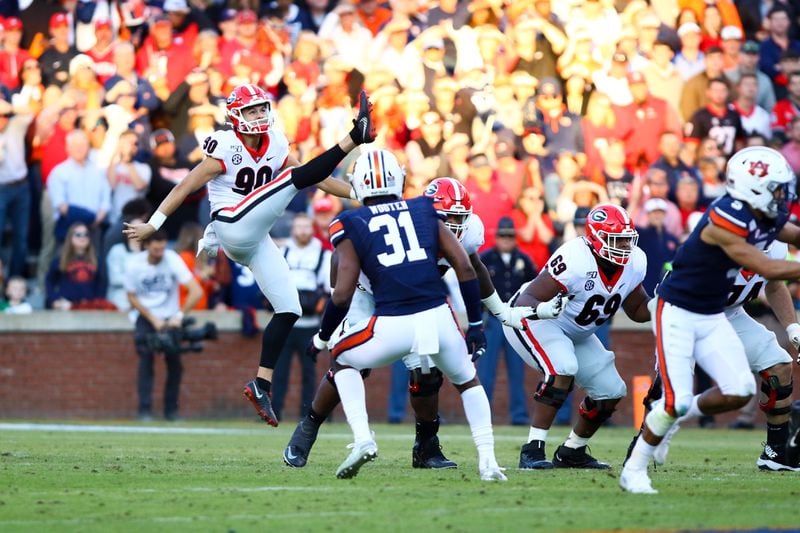 Jake Camarda (90), who can also place-kick, averaged 46.84 yards a punt last season for the Georgia Bulldogs.