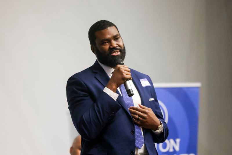 Democrat Christian Wise Smith, a candidate for Fulton County District Attorney, spoke at an April event in Johns Creek, Ga. 