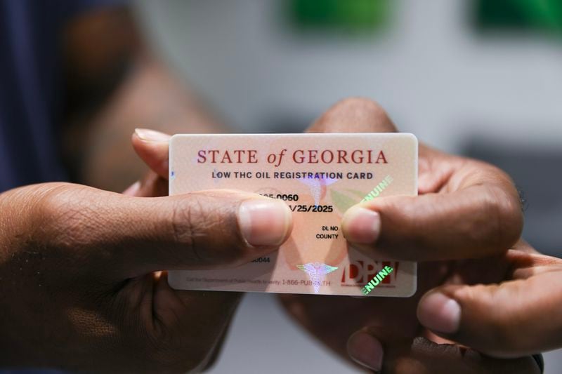 Georgians are eligible for medical marijuana cards with approval from a physician to treat several severe illnesses, including seizures, terminal cancers, Parkinson’s disease and post-traumatic stress disorder. The oil can have no more than 5% THC, the compound that gives users a high. The cards cost $25 and are valid for two years before they need to be renewed. (Natrice Miller/natrice.miller@ajc.com)