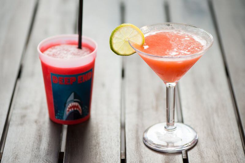  Deep End Daq Attack! (right) with rum, citrus, lime, and strawberry. Photo credit- Mia Yakel.