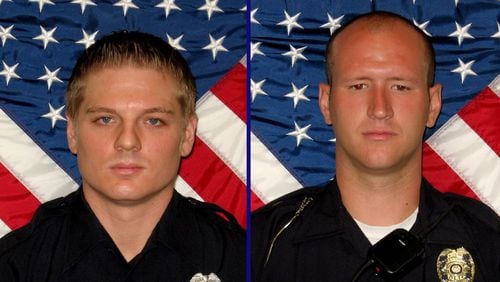 Henry County police officers Taylor Webb, left, and Keegan Merritt were released from Grady Memorial Hospital and are now recovering from their gunshot wounds at home.