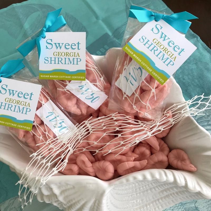 The catch from Darien’s shrimp boats inspired the pink buttermint shrimp candies that are one of Sugar Marsh Cottage’s biggest sellers. CONTRIBUTED BY SUGAR MARSH COTTAGE