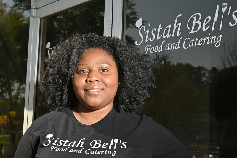 Coretta Whatley, owner of Sistah Bell's Food and Catering, at her restaurant in Stockbridge on Tuesday, April 6, 2021. Whatley was named after Coretta Scott King in 1985, but didn't learn about her until she moved to Georgia in 1999. (Hyosub Shin / Hyosub.Shin@ajc.com)