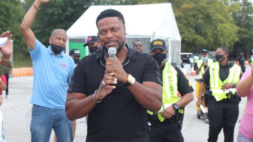 Actor, comedian and DeKalb County native Chris Tucker speaks during the county's vaccination event on Saturday, Oct. 2. SPECIAL PHOTO
