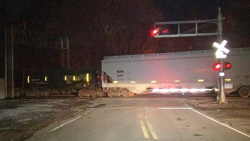 A train derailment in Hiram Saturday night has Main Street closed. (Photo: Channel 2 Action News)