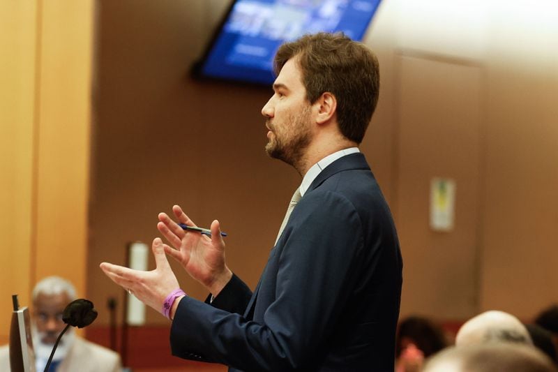 Assistant District Attorney Dane Uhelski argues a motion to disqualify lead prosecutor Adriane Love from the YSL case on Thursday, April 4, 2024. 