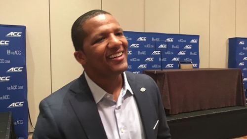 Former Georgia Tech captain Roddy Jones spoke with media at the ACC KIckoff in Charlotte, N.C., July 17, 2019. Jones, who will call games for the ACC Network as a game analyst, said he is hopeful there are other opportunities for him at the fledgling network. "I've got a couple of ideas that hopefully someone will listen to," he said. (AJC photo by Ken Sugiura)