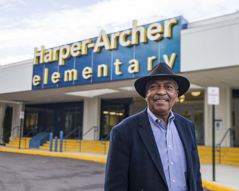 Harper-Archer High School graduate Artie Cobb stands for a portrait outside of Harper-Archer Elementary School in Atlanta's Fairburn Heights neighborhood, Thursday, January 16, 2020.  Cobb was one of the first graduates of Harper-Archer High School. The high school has been renovated and turned into an Atlanta Public Schools "Turnaround" elementary school. The school now serves Pre-K through 5th grade within the APS Douglas High School cluster. (ALYSSA POINTER/ALYSSA.POINTER@AJC.COM)