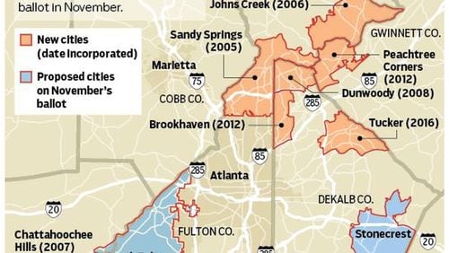 After eight cities popped up around metro Atlanta over the last decade, lawmakers approved two more to appear on the ballot in November. Voters will decide whether to incorporate Stonecrest and South Fulton.