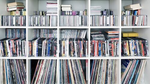DVDs on shelf (stock photo)