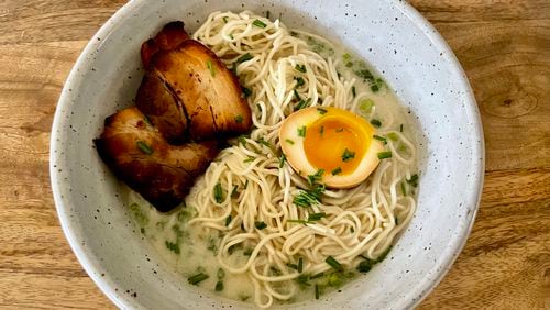 A bowl of tonkotsu ramen at Okiboru is a superb antidote for a dreary day. Angela Hansberger for The Atlanta Journal-Constitution