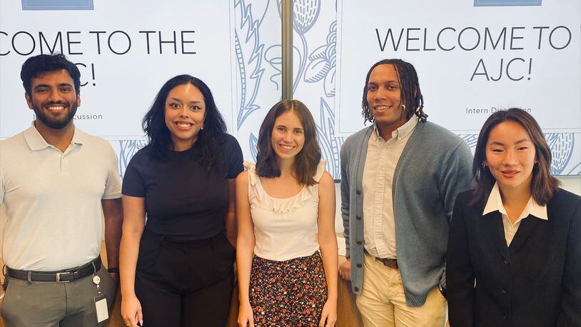 The Atlanta Journal-Constitution's interns for Fall 2023. From left, Rahul Deshpande, Amanda Henry, Charlotte Varnes, Auzzy Byrdsell and Ashleigh Ewald