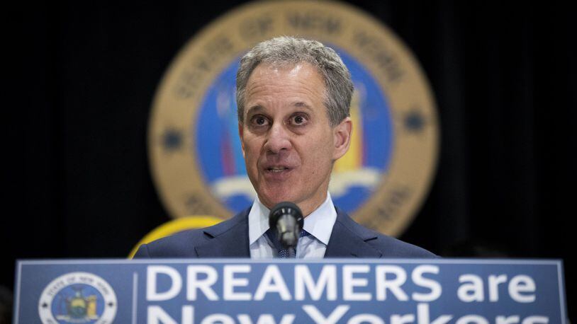 New York Attorney General Eric Schneiderman speaks during a press conference to announce the filing of a multi-state lawsuit that seeks to preserve the Deferred Action for Childhood Arrivals (DACA) program. (Photo by Drew Angerer/Getty Images) *** BESTPIX ***