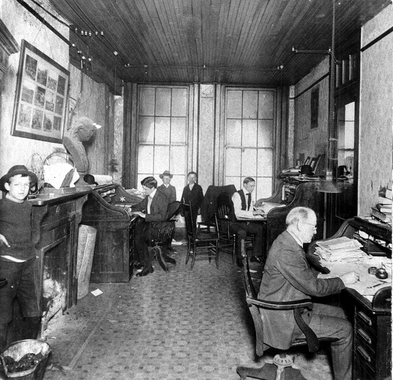 A look at part of The Journal newsroom in 1911, when the paper moved to 7 Forsyth Street. (AJC file)
