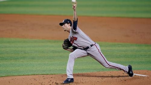 Atlanta Braves' Max Fried delivers a pitch during the first inning of a baseball game against the Miami Marlins, Saturday, June 12, 2021, in Miami. (AP Photo/Wilfredo Lee)