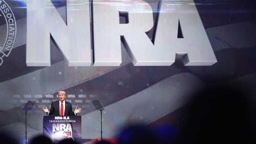 President Donald Trump at the 2016 National Rifle Association's NRA-ILA Leadership Forum during the NRA Convention at the Kentucky Exposition Center.