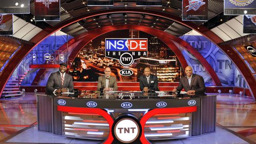"Inside the NBA" studio crew, from left, Shaquille O'Neal, Ernie Johnson, Kenny "The Jet" Smith and Charles Barkley. (Edward M. Pio Roda/Turner Sports/TNS)