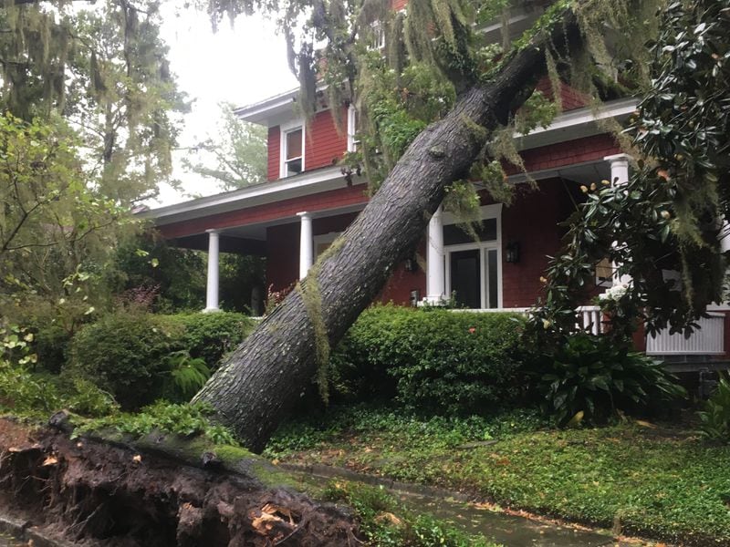 A tree came down on this home in Savannah's Ardsley Park neighborhood. Photo: Jennifer Brett