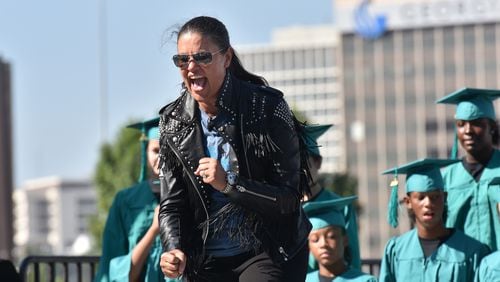 Atlanta Public Schools Superintendent Meria Carstarphen delivers her  2018 State of the District address in a non-traditional way while dancing and performing with students. AJC File photo.  HYOSUB SHIN / HSHIN@AJC.COM