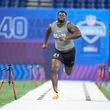 Clemson defensive lineman Ruke Orhorhoro runs the 40-yard dash at the NFL football scouting combine, Thursday, Feb. 29, 2024, in Indianapolis. (AP Photo/Michael Conroy)