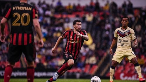 Atlanta United midfielder Eric Remedi #5 dribbles the ball during the first half of the first leg match between Atlanta United FC and Club America in the quarterfinal round of the 2020 Scotiabank Concacaf Champions League at Estadio Azteca in Mexico City, Mexico, on Wednesday March 11, 2020. (Photo by Jacob Gonzalez/Atlanta United)