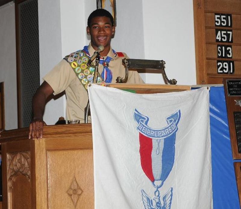 Kevin Jackman gives an acceptance speech during an Eagle Scout ceremony. (Courtesy of Kevin Jackman)