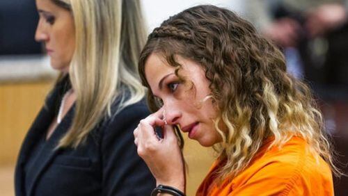 Former elementary school teacher Brittany Zamora wipes away a tear after being sentenced to 20 years in prison Friday.