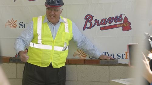 Cobb County Commission Chairman Tim Lee participates in the laying of ceremonial first bricks for SunTrust Park on Aug. 27, 2015. (Photo: J. Scott Trubey / Scott.Trubey@ajc.com)
